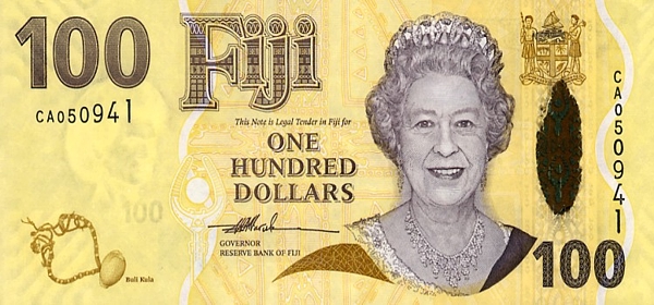 Купюра номиналом 100 фиджийских долларов, лицевая сторона